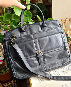 LUCA BOCELLI Italian Black Leather Laptop Bag Briefcase Travel messenger