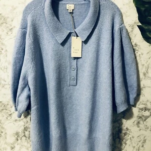 A New Day Pullover Collar Sweater Womens Plus Size 4X Soft Blue Short Sleeve - Picture 1 of 12