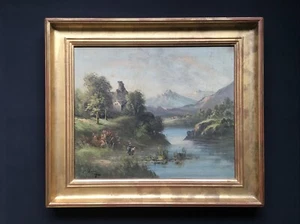 Carel Adolph LION CACHET (1864-1945) Pintura Paisaje Animado Lacustre Y Montaña - Bild 1 von 17