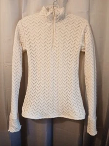 New Crochet Lace layered Sweater Top womens XS Cream Ivory 1/2 zip up Mock neck - Picture 1 of 9