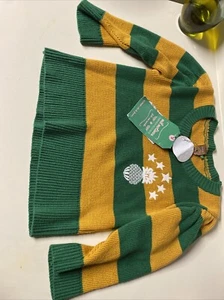New FARM Rio Cropped Sweater Blouse Size kids Small Green Yellow Stripe Embriore - Picture 1 of 7