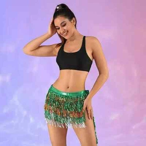 Green Sequined wrap around Skirt fancy dress, Festival - Picture 1 of 3