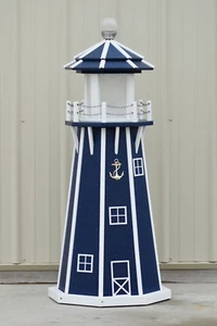 4 Foot Electric and Solar Powered Poly Lighthouse (Patriot Blue/white trim) - Picture 1 of 2