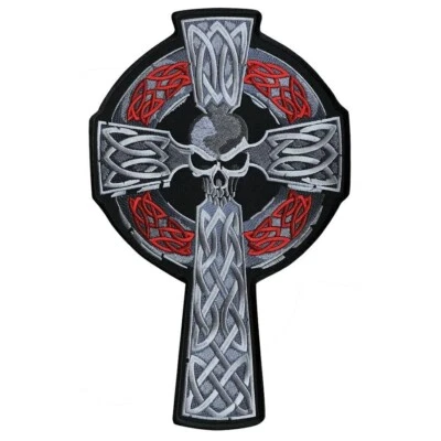 Decorative Celtic Cross Triquetras Skull Back Patch | Biker Gang Motorcycle Logo - Image 1 of 3