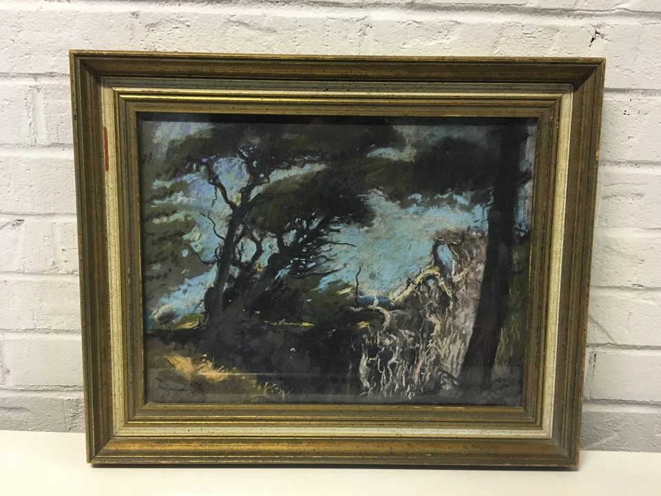 Dibujo de paisaje vintage 1952 MO MN artista firmado por Gustav Goetsch tiza/pastel Foto 1 de 4