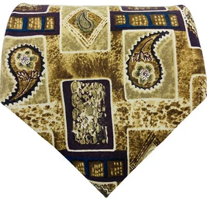 Vtg Robert Stock Tie Silk Geo Teardrop Paisley Floret Beige Multi USA - Picture 1 of 11