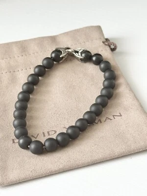 Brazalete David Yurman 8 mm Cuentas Espirituales Ónix Negro Mate en Plata de Ley 8" Foto 1 de 4