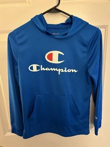 Champion Blue Shirt-Long Sleeve-Front Pocket Hoodie 100% Polyester. - Picture 1 of 7