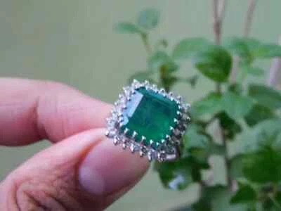 Anillo de compromiso de diamantes esmeralda natural princesa de 6,30 quilates de oro blanco de 14 quilates talla 7 6 Foto 1 de 4