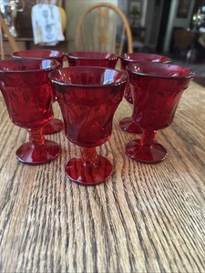 Fostoria Jamestown Ruby Red 3 oz Wine Glasses 4 3/8” Tall Set Of 6 - Picture 1 of 4