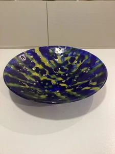 DEKORATIVE GROSSE 14 ZOLL KUNSTGLASSCHALE AUS VERSCHMOLZEN BLAU UND GOLD. MADE IN ITALY - Bild 1 von 9
