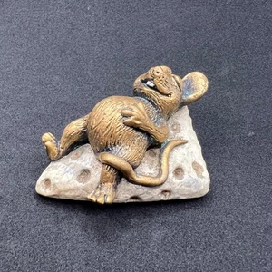Handmade Clay Mouse Figurine With Cheese Wedge Sculpture Folk Art Pottery Decor - Picture 1 of 11