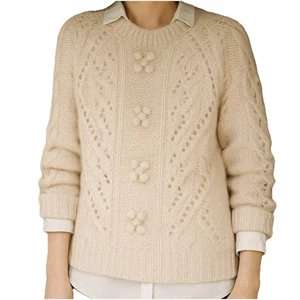 Suéter de lana de alpaca Pointelle tejido con cable medio para mujer J.Crew palomitas flores L - Imagen 1 de 12