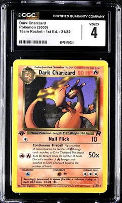 1st Edition Dark Charizard #21 Non-Holo Rare - 2000 English Team Rocket  - CGC 4 - Image 1 of 2