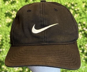 Vintage Y2K Nike Cap Hat Child Youth White Tag Swoosh Faded Black - Picture 1 of 10