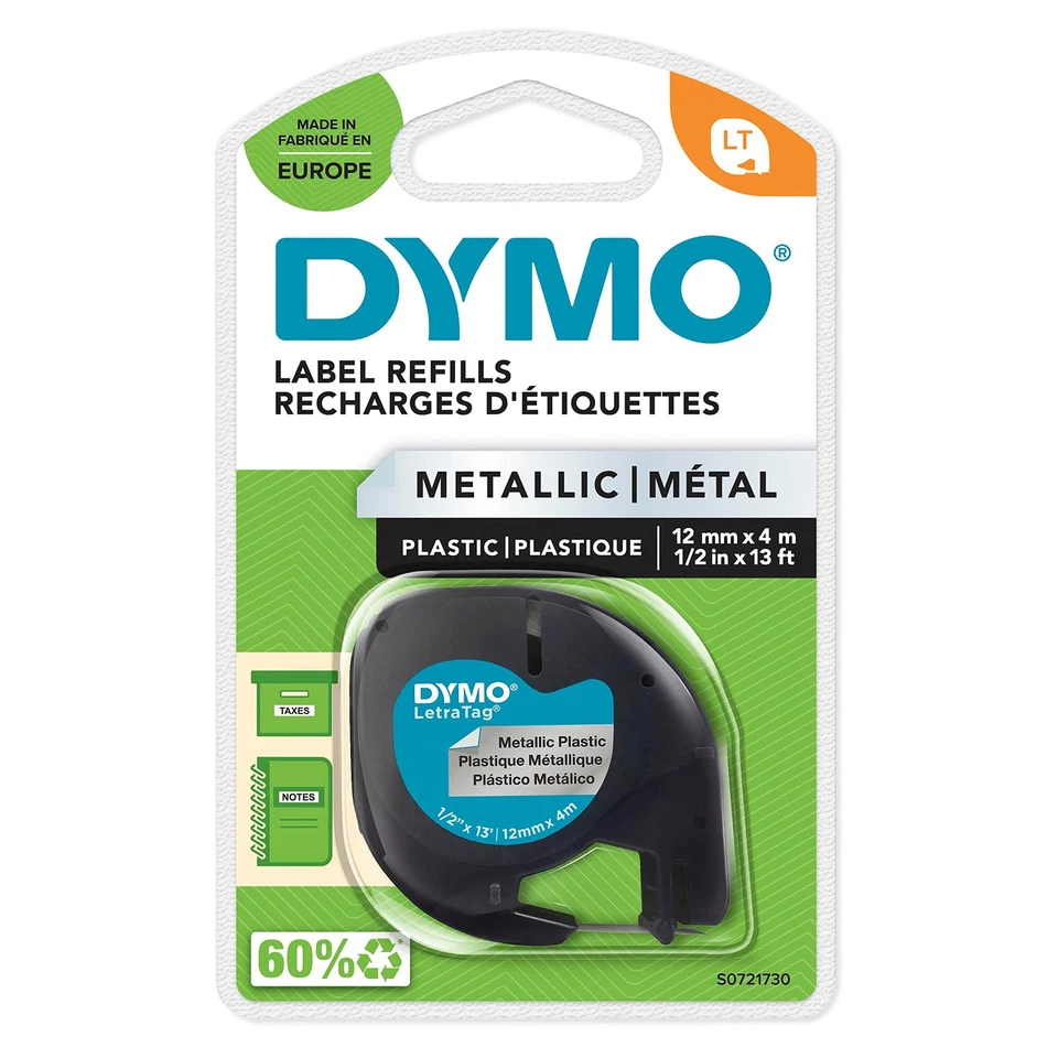 Dymo S0721730 Nastro LetraTag Metallico, 12 mm x 4 m, Argento Argento 1 Pezzo - Immagine 1 di 4