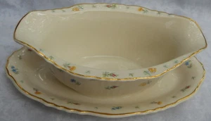 SYRACUSE CHINA SUZANNE GRAVY BARCO UNIDO BAJO PLACA FORMA FEDERAL FLORAL - Imagen 1 de 4