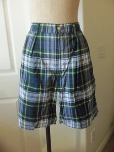 Vintage POLO Ralph Lauren Green Tartan Plaid 100% Cotton Pleated Front Shorts 31 - Picture 1 of 7