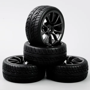 4Pcs 1:10 RC On Road Racing Car Black Wheel &Rubber Tires Foam Insert 12mm Hex - Picture 1 of 6