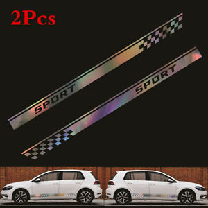 2Pcs Car Body Side Skirt Sticker Colorful Laser Reflective Graphics Long Stripe