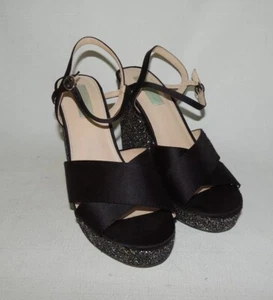Betsey Johnson Ollie cinturino alla caviglia nero raso grosso glitter plateau tg. 10 - Foto 1 di 10