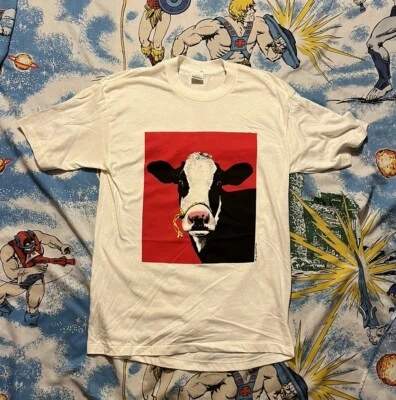 РЕДКАЯ винтажная футболка Stanley Desantis Cow поп-арт L 1987 одинарный шов б/у в отличном состоянии новая из старых запасов - Изображение 1 из 4