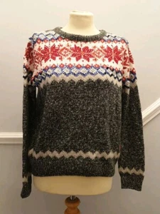 Superdry Fair isle Jumper Christmas Red Grey Sequin Sweater Knit Medium - Picture 1 of 7