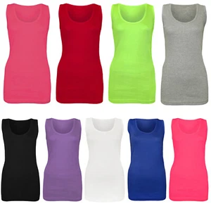 LADIES VEST WOMEN COTTON STRETCHY RIBBED T-SHIRT CAMI CASUAL MUSCLE GYM TANK TOP - Picture 1 of 19