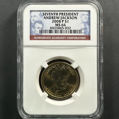 2008-P $1 Andrew Jackson Presidential Dollar, NGC MS66 (85214) - Image 1 of 2
