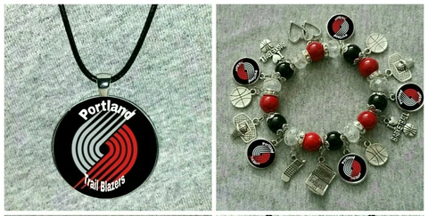 Portland Trail Blazers necklace and beaded bracelet set Cover