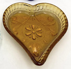 Vintage Indiana Glass Amber Heart Shaped Trinket Ring Dish 3.5”