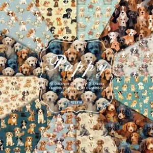 Cute Puppy Dogs Animal Scrapbook Card Journal Craft Paper - Picture 1 of 5