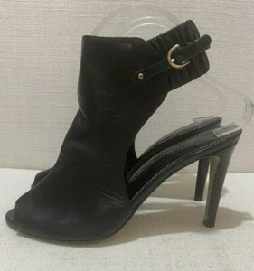 SERGIO ROSSI Black Leather Slingback Peep-toe Bootie Sz 36.5 US6.5 AU5.5 UK 3.5 - Picture 1 of 11