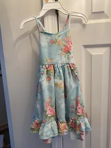 Pretty Girls FLOFALLZIQUE Sky Blue & Roses Floral 3T Halter Top Backless Dress - Picture 1 of 6
