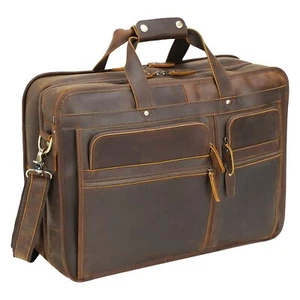 Polare 18.5 Full Grain Leather Laptop Briefcase Messenger Bag Tote For Men Larg - Picture 1 of 9