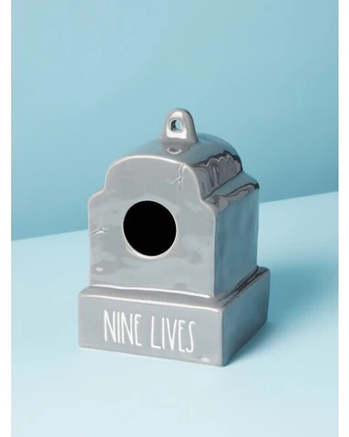 RAE DUNN HALLOWEEN 8 IN TOMBSTONE "NINE LIVES" BIRDHOUSE NIB Cover