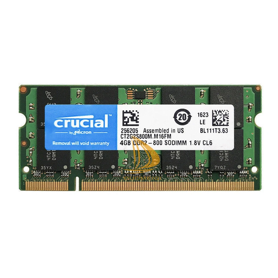 Crucial 4GB 2Rx8 PC2 6400 DDR2-800MHz DDR2 200pin SO-DIMM Laptop Memory - Image 1 of 1