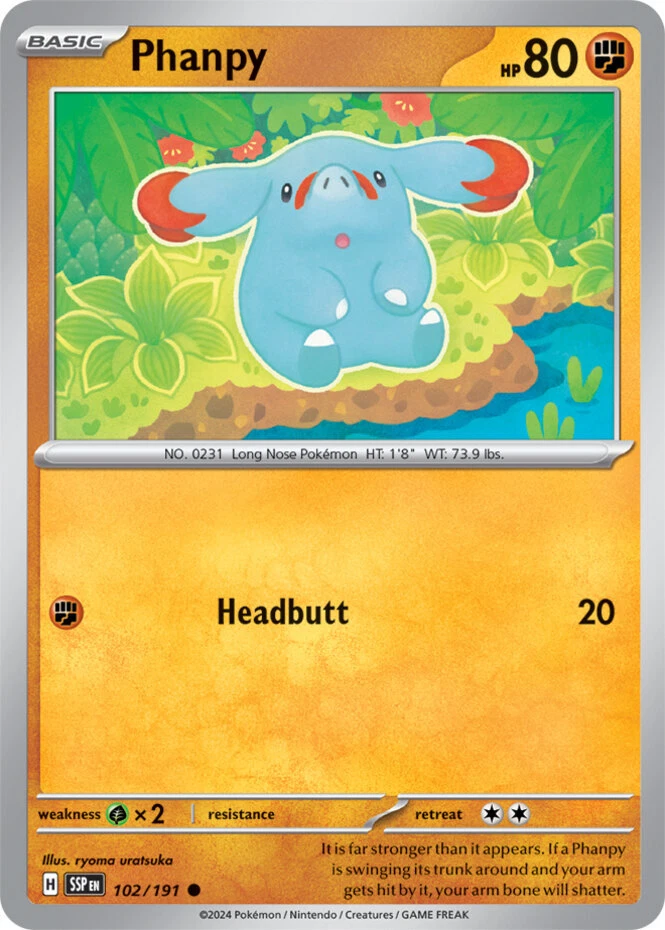 x4 Phanpy - 102/191 - Common Pokemon SV08 Surging Sparks M/NM - Image 1 of 1