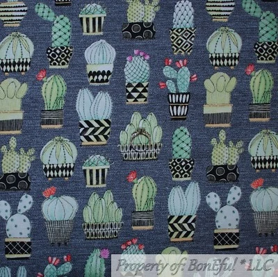 BonEful ткань FQ хлопок лоскутное одеяло серый зеленый пустыни кактус растение сад цветок розы - Изображение 1 из 4