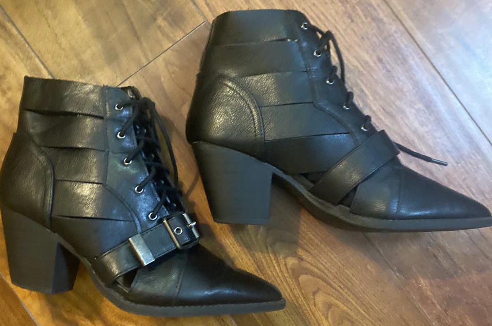 Qupid Black Lace up Booties 8.5B Vegan Leather - Image 1 of 4