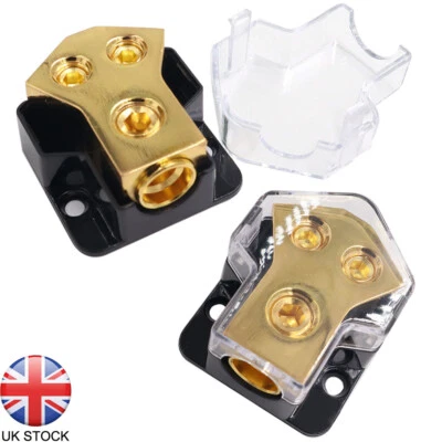 2x 2 Way Power Distribution Block Power/Ground Splitter 0/4GA AWG For Cars Audio - Image 1 of 4