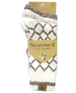 3 Pr Bearpaw Ladies Boot Socks Diamond Pattern & Marled Brown Ivory Oatmeal Asst - Picture 1 of 1