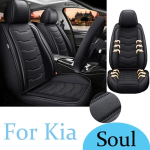 For  Kia  Soul 2010-2024 Car 2 Seat Cover PU Leather Black Protector Cushion - Picture 1 of 7