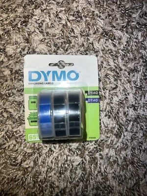 DYMO x3 EMBOSSING LABELS 3/8"x9.8' TAPES BLACK / BLUE  for EMBOSSER Label Maker - Image 1 of 3
