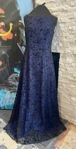 VTG Betsy & Adam Gown Black Blue Sequin Glitter Goth Fairy Bridgeton Party Sz 14 - Picture 1 of 14