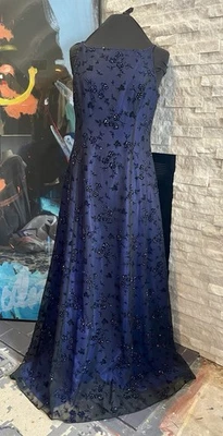 VTG Betsy & Adam Gown Black Blue Sequin Glitter Goth Fairy Bridgeton Party Sz 14 - Image 1 of 4