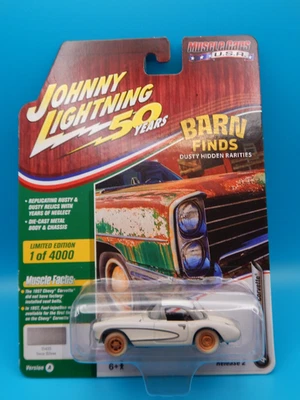 Johnny White Lightning Muscle Cars USA 1957 Silver Chevy Corvette Barn Find E - Image 1 of 2