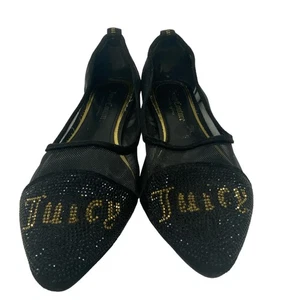 Juicy Couture Damenschuhe Größe 8,5 schwarz Mesh-Slipper flache Schuhe Glitzer spitz zulaufend - Bild 1 von 12