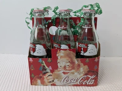 Vintage Christmas Coca-Cola Six Pack Empty Bottles 1994 Santa Claus Portrait - Image 1 of 4