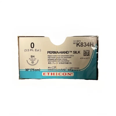 0 Perma-Hand Silk, 30”, 36/Caja, 1 hebra/paquete, trenzado negro, K834H Foto 1 de 2